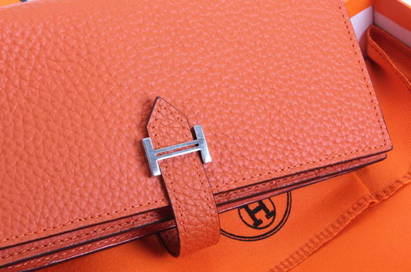 Cheap Fake Hermes Bearn Japonaise Bi-Fold A208 Orange